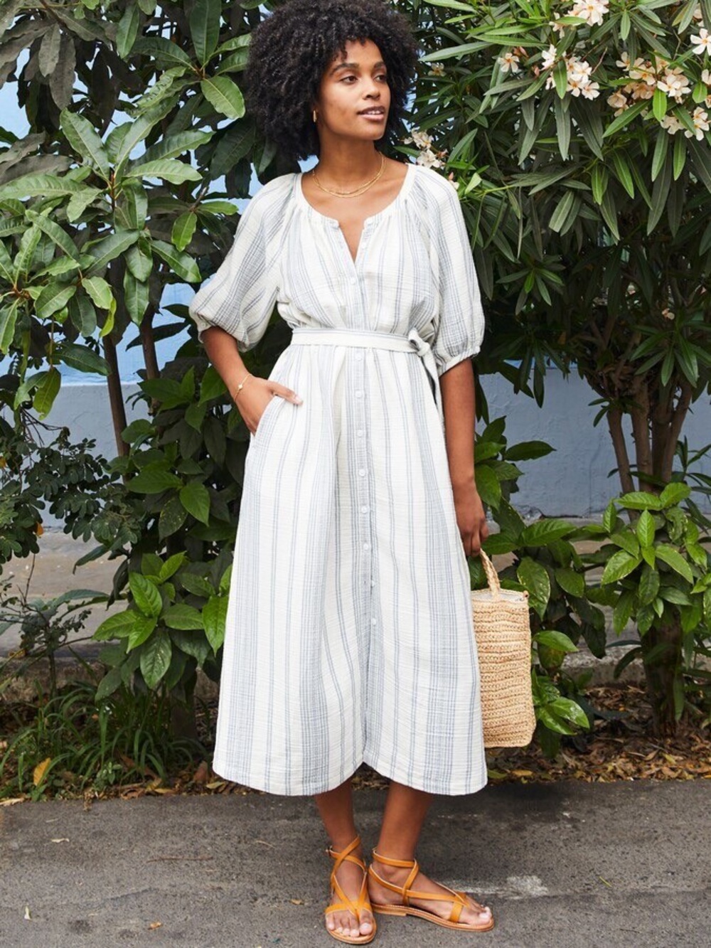 Faherty Carmel Dream Striped Organic Cotton Gauze Dress Size XL
